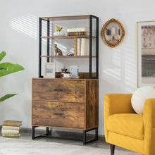 Load image into Gallery viewer, Letter Size Lateral File Cabinet with Lock and Bookshelf-Rustic Brown