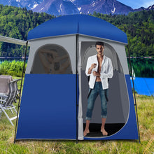 Load image into Gallery viewer, Double-Room Camping Toilet Tent with Floor and Portable Storage Bag-Blue