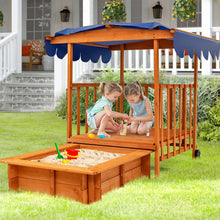 Load image into Gallery viewer, Kids Outdoor Wooden Retractable Sandbox with Cover and Built-in Wheels-Natural