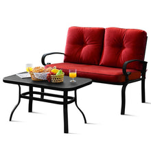Load image into Gallery viewer, 2 Pieces Patio Loveseat Bench Table Furniture Set with Cushioned Chair-Red