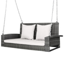 Load image into Gallery viewer, 2-Person Patio PE Wicker Hanging Porch Swing Bench Chair Cushion 800 Pounds-White