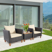 Load image into Gallery viewer, 3 Pieces Patio Rattan Bistro Furniture Set with Wooden Table Top-Brown