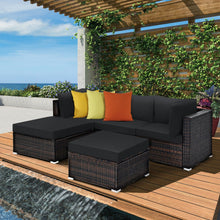 Load image into Gallery viewer, 5 Pieces Patio Sectional Rattan Furniture Set with Ottoman Table-Black