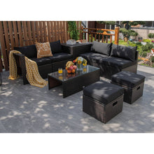 Load image into Gallery viewer, 8 Pieces Patio Space-Saving Rattan Furniture Set with Storage Box and Waterproof Cover-Black