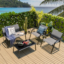 Load image into Gallery viewer, 4 Pieces Patio Furniture Set with Armrest Loveseat Sofas and Glass Table Deck-Gray