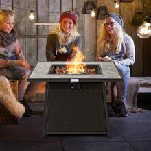 Load image into Gallery viewer, 35 Inch Propane Gas Fire Pit Table Wicker Rattan with Lava Rocks PVC Cover-Black
