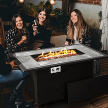 Load image into Gallery viewer, 52 Inch Rattan Wicker Propane Fire Pit Table with Rain Cover and Lava Rock-Black