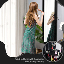 Load image into Gallery viewer, Lockable Wall Door Mounted Mirror Jewelry Cabinet w/LED Lights-Black