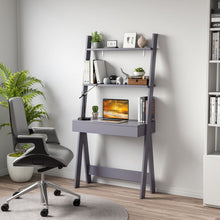 Load image into Gallery viewer, Ladder Shelf Desk Bookcase with Countertop Drawer and 2 Shelves-Gray