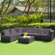 Load image into Gallery viewer, 7 Pieces Patio Rattan Furniture Set Sectional Sofa Garden Cushion-Gray