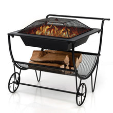 Load image into Gallery viewer, Outdoor Wood Burning Fire Pit with Log Storage Rack and Wheels