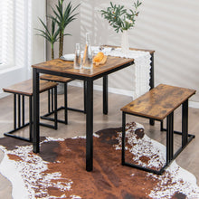 Load image into Gallery viewer, 4 Pieces Industrial Dining Table Set with Bench and 2 Stools-Brown