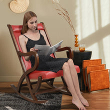 Load image into Gallery viewer, Modern Rocking Chair with PU Cushion and Rubber Wood Frame-Red