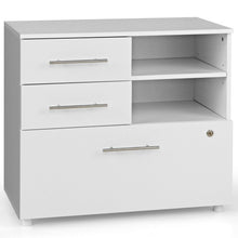 Load image into Gallery viewer, 3 Drawer Lateral File Cabinet on Wheels with Storage Shelves-White