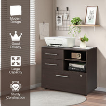 Load image into Gallery viewer, 3 Drawer Lateral File Cabinet on Wheels with Storage Shelves-Brown