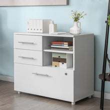 Load image into Gallery viewer, 3 Drawer Lateral File Cabinet on Wheels with Storage Shelves-White