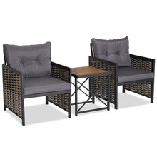 Load image into Gallery viewer, 3 Piece Patio Rattan Furniture Set with Acacia Wood Tabletop