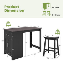 Load image into Gallery viewer, 3-Piece Bar Table Set for 2 with 2 Saddle Stools for Dining Room-Black