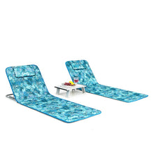 Load image into Gallery viewer, 3 Pieces Beach Lounge Chair Mat Set 2 Adjustable Lounge Chairs with Table Stripe-Green