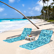 Load image into Gallery viewer, 3 Pieces Beach Lounge Chair Mat Set 2 Adjustable Lounge Chairs with Table Stripe-Green