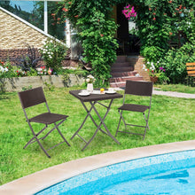 Load image into Gallery viewer, 3 Pieces Patio Bistro Set with Folding Wicker Chairs and Table-Brown