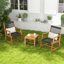 Load image into Gallery viewer, 3 Pieces Acacia Wood Patio Furniture Set with Armchairs Coffee Table