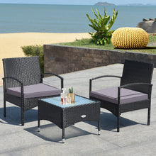 Load image into Gallery viewer, 3 Pieces Patio Wicker Rattan Furniture Set with Cushion for Lawn Backyard-Gray