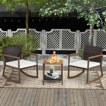 Load image into Gallery viewer, 3 Pieces Rattan Rocking Bistro Set with Coffee Table and Cushions-Off White