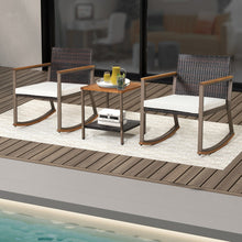 Load image into Gallery viewer, 3 Pieces Rattan Rocking Bistro Set with Coffee Table and Cushions-Off White
