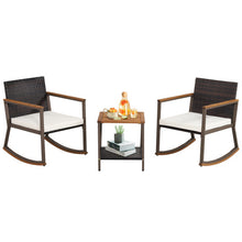 Load image into Gallery viewer, 3 Pieces Rattan Rocking Bistro Set with Coffee Table and Cushions-Off White