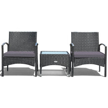 Load image into Gallery viewer, 3 Pieces Patio Wicker Rattan Furniture Set with Cushion for Lawn Backyard-Gray