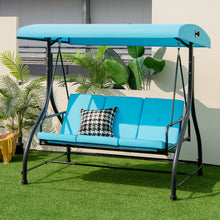 Load image into Gallery viewer, 3 Seat Outdoor Porch Swing with Adjustable Canopy-Blue