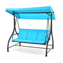 Load image into Gallery viewer, 3 Seat Outdoor Porch Swing with Adjustable Canopy-Blue
