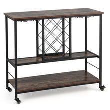 Load image into Gallery viewer, 3-Tier Wine Bar Cabinet wit 8 Bottles Rack and 12 Glasses Hanger-Rustic Brown