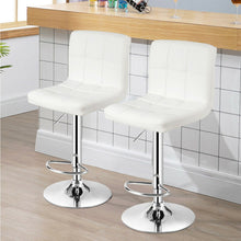 Load image into Gallery viewer, Set of 2 Square Swivel Adjustable PU Leather Bar Stools with Back and Footrest-White
