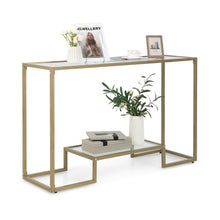Load image into Gallery viewer, 48 Inch 2-Tier Console Table with Tempered Glass Tabletop for Hallway-Golden