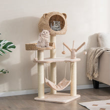 Load image into Gallery viewer, Multi-Level Cat Tree with Condo Hammock and Rotatable Hanging Balls-Natural