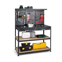 Load image into Gallery viewer, 48 Inch Workbench with Pegboard and Drawers-Black