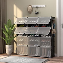 Load image into Gallery viewer, 12-Cube 48 Pairs Portable Shoe Shelves with Hook-Black