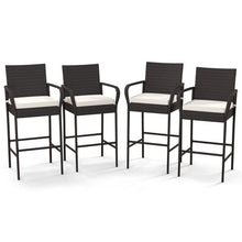 Load image into Gallery viewer, 2/4 Pieces Outdoor PE Rattan Cushioned Barstool Set with Armrests-Set of 4