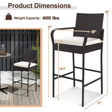Load image into Gallery viewer, 2/4 Pieces Outdoor PE Rattan Cushioned Barstool Set with Armrests-Set of 4