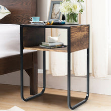 Load image into Gallery viewer, Industrial Coffee Nightstand Side Table with Metal Rustic Frame