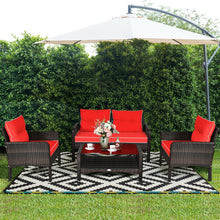 Load image into Gallery viewer, 4 Pieces Outdoor Rattan Wicker Loveseat Furniture Set with Cushions-Red