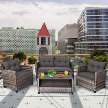 Load image into Gallery viewer, 4 Pieces Patio Rattan Furniture Set Coffee Table Cushioned Sofa