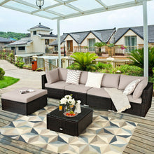Load image into Gallery viewer, 6 Pieces Outdoor Patio Rattan Furniture Set Sofa Ottoman