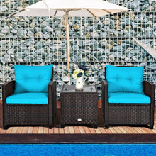 Load image into Gallery viewer, 3 Pcs Patio Rattan Furniture Set Cushioned Conversation Set Coffee Table-Turquoise