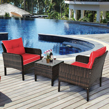 Load image into Gallery viewer, 3 Pcs Outdoor Patio Rattan Conversation Set with Seat Cushions-Red