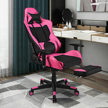 Load image into Gallery viewer, PU Leather Gaming Chair with USB Massage Lumbar Pillow and Footrest -Pink