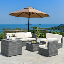 Load image into Gallery viewer, 8 Piece Wicker Sofa Rattan Dinning Set Patio Furniture with Storage Table-White