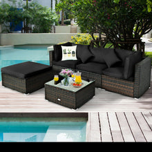 Load image into Gallery viewer, 5 Pcs Outdoor Patio Rattan Furniture Set Sectional Conversation with Cushions-Black